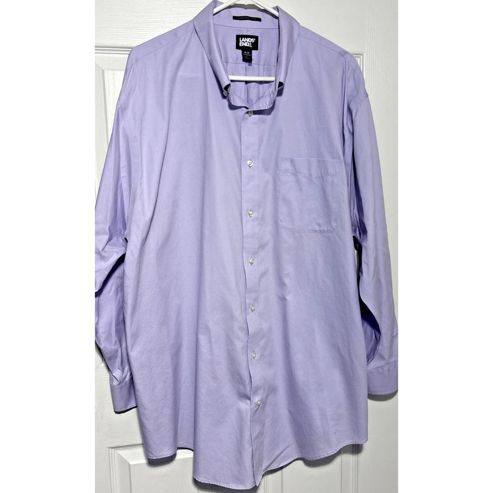 Lands end mens button down dress shirt Lavendar 19-35 Sleeve 1 pocket trad’l Fit